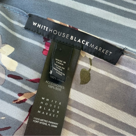 Vintage White House Black Market Silk Scarf Blue Pink Cream Floral - Picture 3 of 5